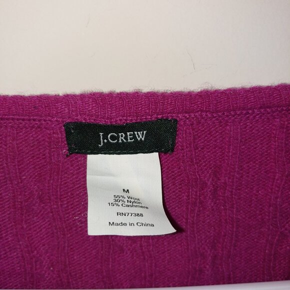 J.Crew Cashmere Wool Blend Cable Knit V-Neck Sweater Size M Fuchsia Pink - Picture 2 of 7